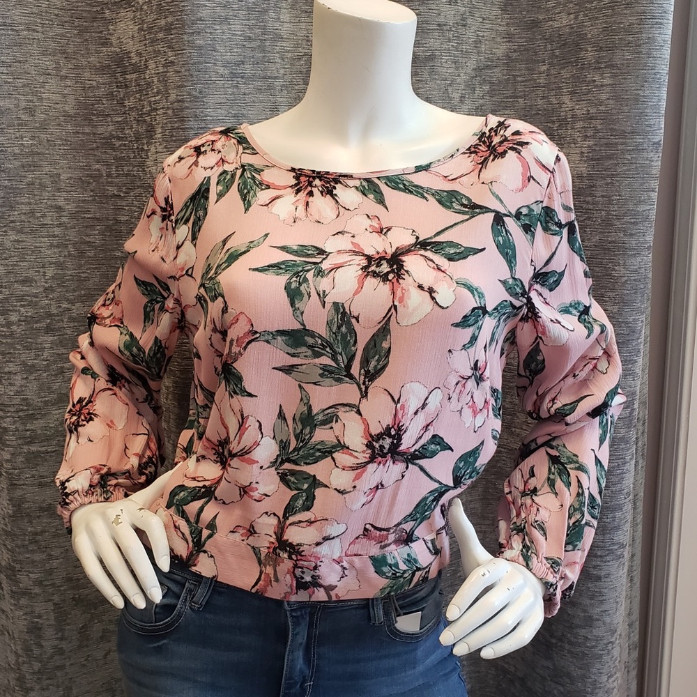 Rose Tropic Print Cropped Blouse